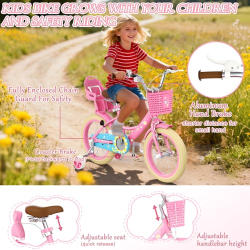 Image of Glaf Girls Bike Bicycle for 2-12 Years Old 12 14 16 20 inch Kids Toddler Bike with Training Wheels and Basket,Doll Seat, Kids Bike Bicycle for Gift