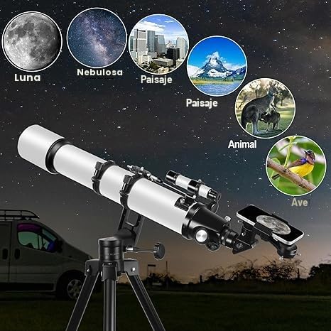 CELTICBIRD Telescopio de 90 mm, Apertura de 700 mm para Adultos Principiantes en astronomía – Telescopio Refractor astronómico portátil Totalmente Multicapa de Alta transmisión, Montura AZ.
