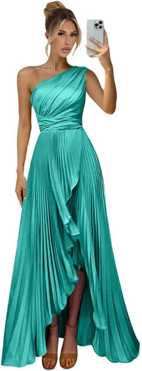 One Shoulder Bridesmaid Dresses Long for Wedding Satin Pleated Corset Formal Wedding Guest Dress