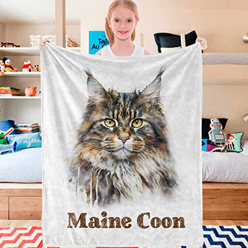 Domgoge Maine Coon Cat Blanket for Kids Girls Maine Coon Cat Gifts Throw Blankets for Cat Lover Maine Coon Cat Print Blankets Flannel Fleece Blanket for Couch Lightweight All Season 101cm x 127cm - Image 4