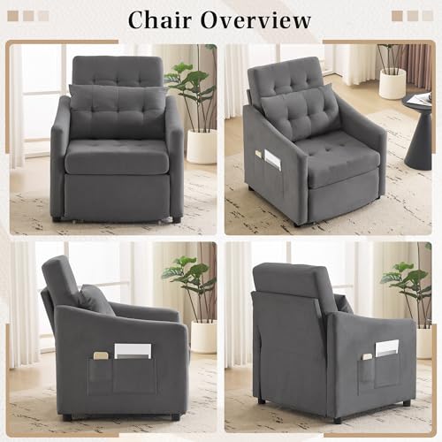 Sillón Convertible Plegable Gris Oscuro miniatura 5