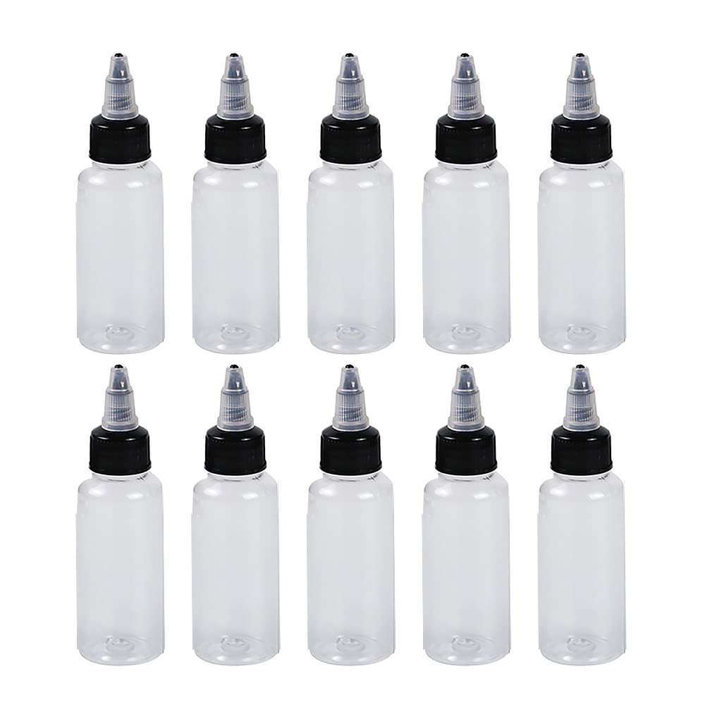 Boston - Confezione da 10 bottiglie rotonde in plastica PET con tappo a spirale, per glassa, decorazione di biscotti, salse, condimenti, 60 ml