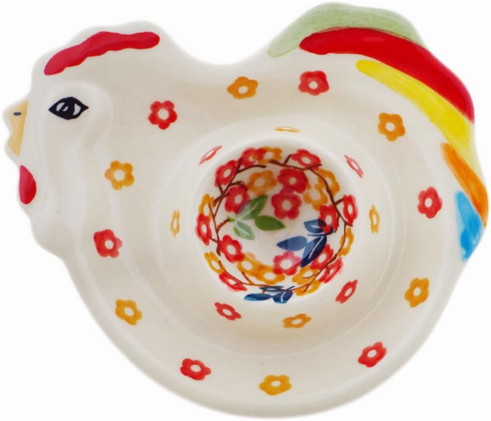 Polmedia Polish Pottery Egg Plate - Tropical Bloomscape Pattern Handmade in Boleslawiec Poland + Certificate of Authenticity