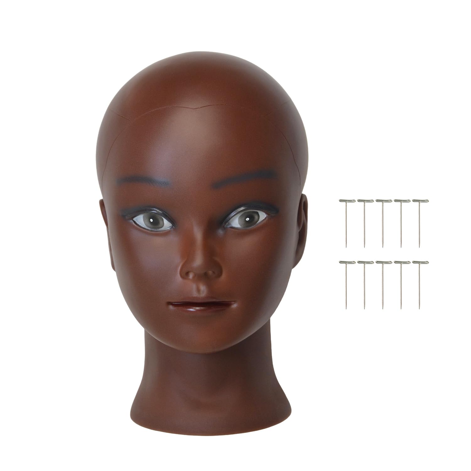 Bald Mannequin Head Wig Making Head Professional Cosmetology Doll Head for Wig Making Displaying Eyeglasses Hair with T-Pins (Brown Red)