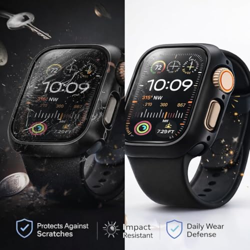 Image of Mizi 2 Pack Hard PC Case Built in Tempered Glass Compatible with Apple Watch Series 11(2025) Series 10 46mm, Thin Protective Case with Screen Protector - Black