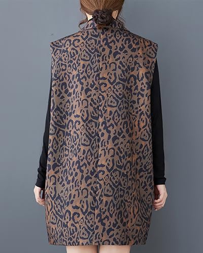 ellazhu Women's Vest Sleeveless Button Patterned Two Side Pockets V-neck Straight Hem Casual Loose GZ3824