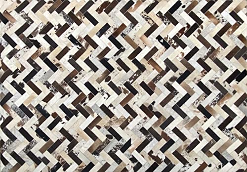 Tapis en cuir 160 x 230 cm 100 % peau de vache ivoire compatible avec patchwork marron beige argenté L7