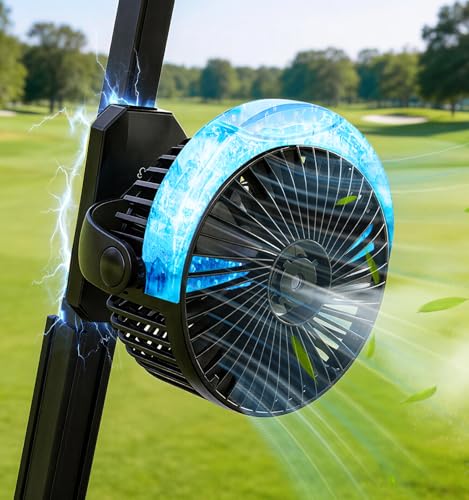 Magnetic Golf Cart Fan Camping Fan with Misting & LED Light Rechargeable Portable Fan with 12000mAh Battery and Strong Magnet Base 3-Speeds Battery Operated Fan for Golf Cart Cruise Ship Tent