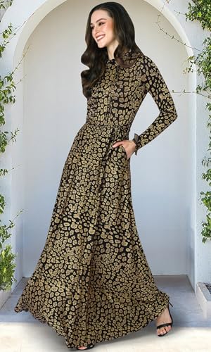 KOH KOH Womens 2025 Long Sleeve Elegant Pockets Fall Winter Evening Maxi Dress Gown2