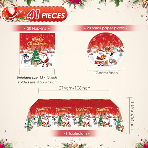 Image of 41 PCS Christmas Party Decorations,Christmas Table Decorations Xmas Party Tableware Set Include Disposable Christma Paper Plates Napkins and Tablecloth,Xmas Holiday Party Serves 20 Guests
