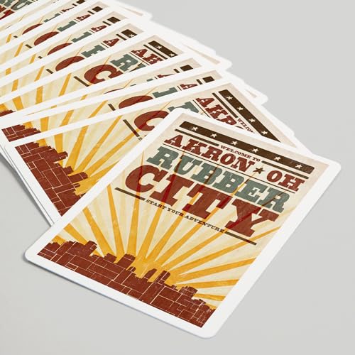 Lantern Press Akron Ohio Skyline y Sunburst Baraja Poker miniatura 5