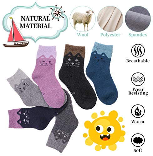 LANLEO Kids Wool Socks For Toddlers Boys Girls Hiking Winter Warm Cozy Thick Heavy Thermal Crew Boot Socks 6 Pairs2