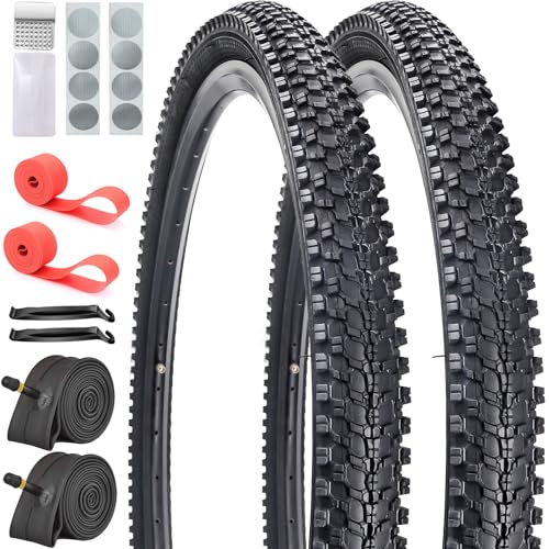SIMEIQI 2 Pack Bike Tires and Tubes 26'x1.95' Mountain Replacement Bicycle Tyres with 2 Rim Strips Glueless Patches Kit for Commuter Hybrid Bicycle