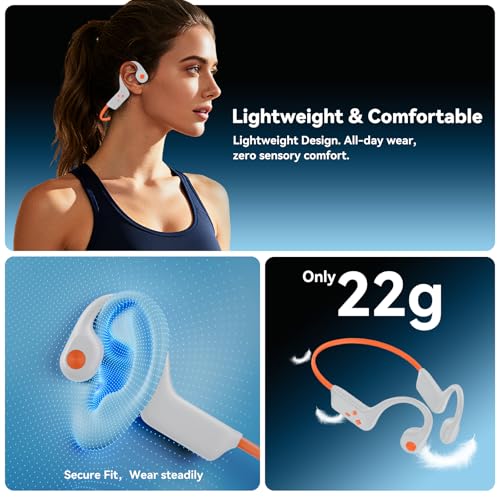Image of Bone Conduction Headphones, Bluetooth 6.0 Open Ear Headphones with Mic, Type-C Quick Charge, Long Battery Life, IPX5 Sweatproof, Lightweight Comfortable for Gym, Sports, and Driving(Beige Orange)