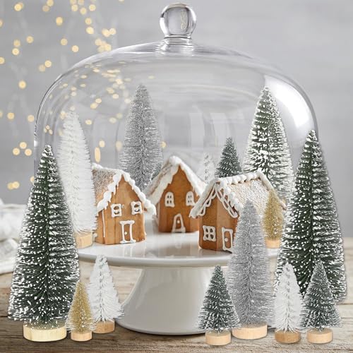 21 Stück Mini Tannenbaum Deko, Künstlich Miniatur Weihnachtsbaum, Klein Christbaum Grün Silber Weiß Gold 4.5/10/15cm Tree für Weihnachtsdeko Tisch, Winterdeko, Weihnachtsdorf Zubehör DIY