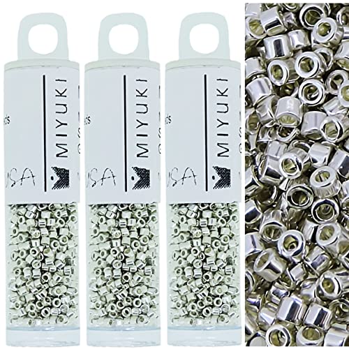 3 Pack - Miyuki Delica Seed Beads, Size 11/0, Galvanized Silver DB035-3 Tubes of 7-Grams Each