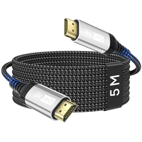 layajia Cable HDMI 2.1 5M 10K 8K 4K, Certificado 48Gbps Ultra High Speed, 8K@60Hz 4K@120Hz eARC HDR10 HDCP 2.2 & 2.3 Dolby Atmos para HDTV, Barra de Sonido, PS5, Reproductor Blu ray, Xbox, Monitor
