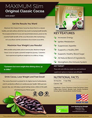 Premium-Organic-Instant-Cocoa-Most-Effective-Formula-for-Weight-Loss-Fat-Burn-and-Detox-Includes-Green-Coffee-Bean-Extract-Natural-Herbal-Extracts-for-Maximum-Results-and-Great-Taste12ct