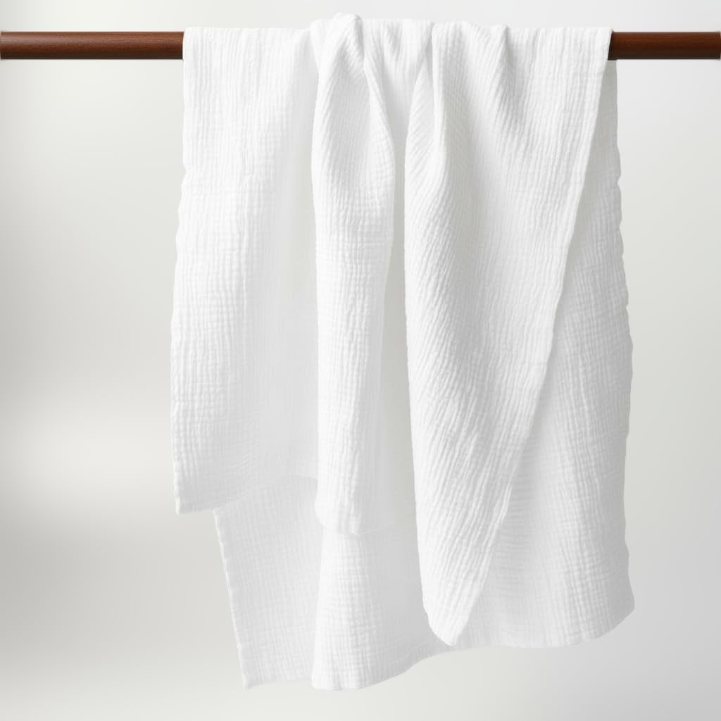 VELIRSON 4 Layers 100% Cotton Muslin Bath Towel for Men & Women | Extra Large 70×140 CM | Ultra Soft, Quick Dry, Highly Absorbent, Skin-Friendly | Plain White, Set-1-image-13