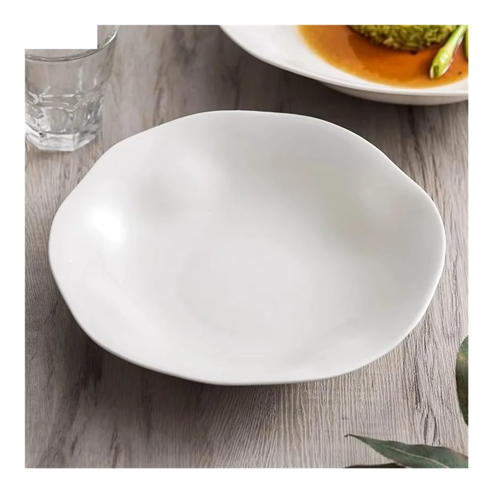 Talerze Obiadowe Kreatywny, nieregularny, biały, gruby talerz ceramiczny - zupa sałatkowa, danie z makaronem(26.5cm)