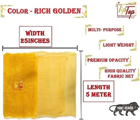 Premium Net Fabric Mesh Solid Glitter Cloth (5 Meters) (Width:-25 Inch) (Rich Golden)