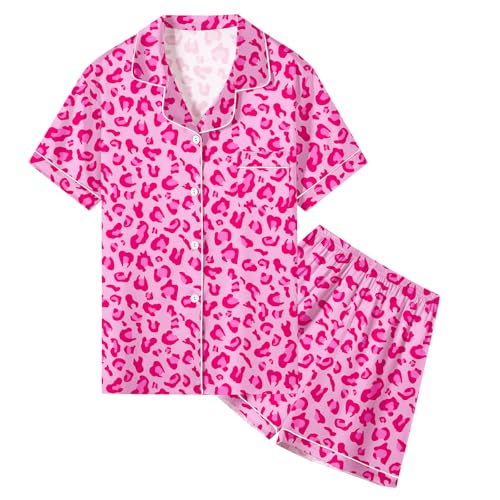 Image of Umeyda Women & Girls Pajamas Set, Soft Satin Lightweight Silk Button-Down Top with Shorts 2 Piece PJS for Mom Boys Kids Gifts