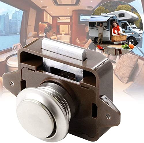 Push Button Latch Catch Keyless Door Lock Cupboard Drawer Door Motorhome Caravan Cabinet Latch Knob Knobs Horsebox Locks Campervan Furniture Keyless Tool for Boat RV Motor (Brown) - Image 3