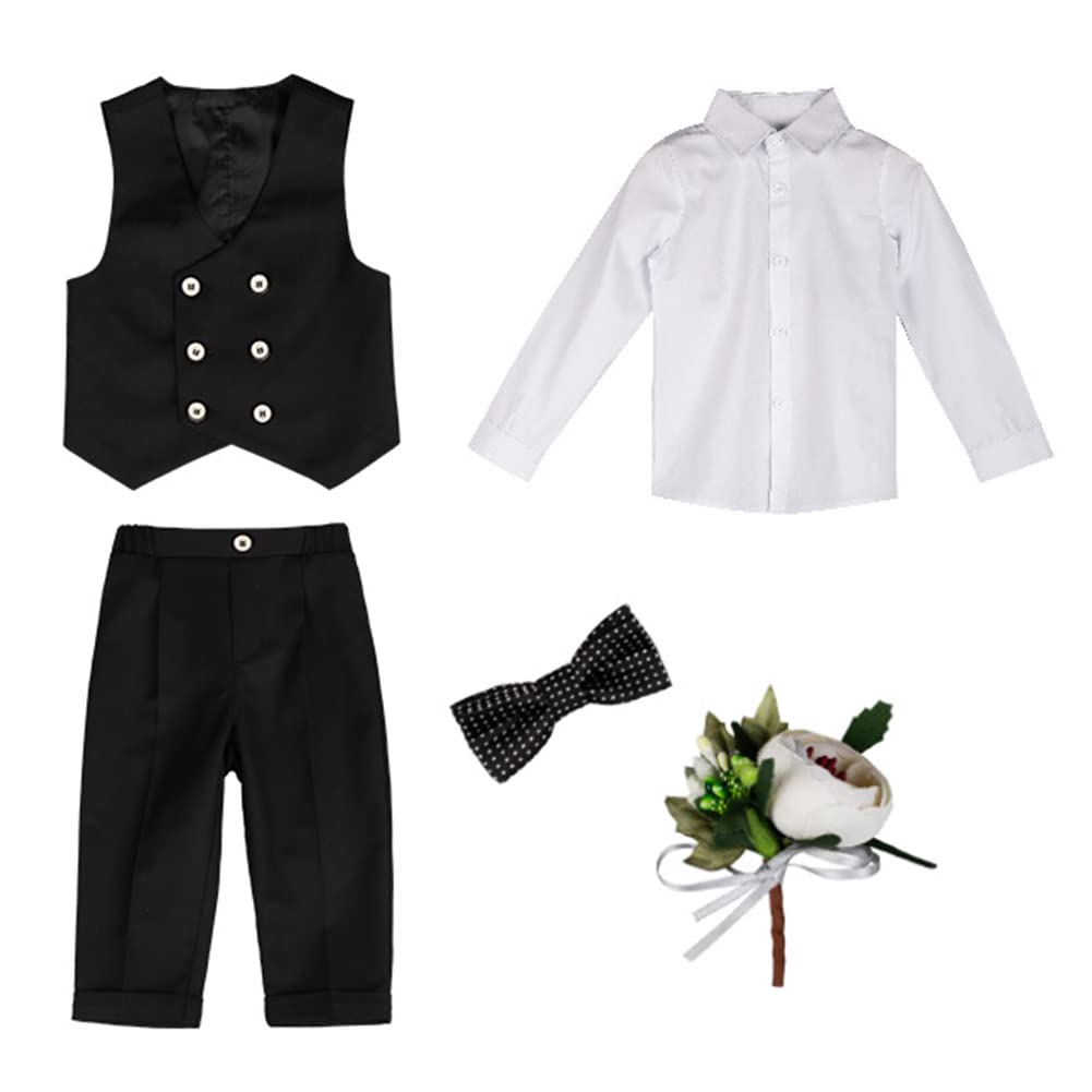 Ensemble de Costume d'été pour Garçons,Bébé Garçon Gilet Costume Petit Garçon Tenue Baptême Enfants Ensembles de Vêtements Mariage 5 Pièces Costume Smoking de Cérémonie Costard de Fête