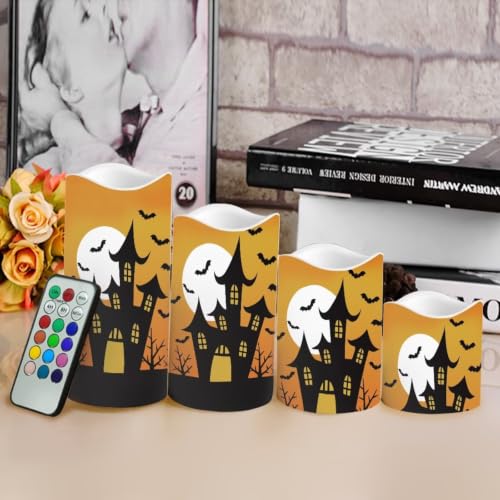 Image of Halloween Flameless Candles with Remote Set of 4 | Halloween Flameless Candle Set with Timer, Battery Operated Fake Candles for Kitchen Room Home Decor