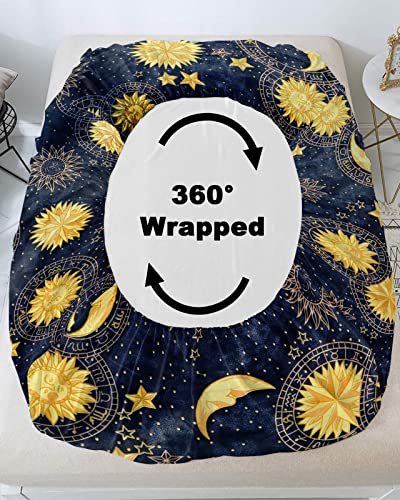 Litter Star 230523CNPLTYUHJNEWDSLEX00070SJQDGLA Queen Fitted Sheets,Boho Golden Sun Moon Soft Microfiber Brushed Sheet & Pillowcase Sets,Bohemian Hippie Art Comfort Fitted Bed Sheets,Starry Sky Non Slip Bed Sheets Cover Up Fits Mattress thumb #3