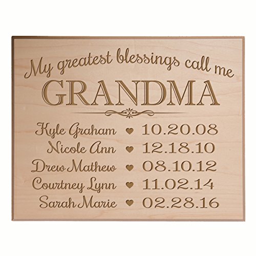 LifeSong Milestones Great Grandma Gifts Birthday Ideas with Children's Names Personalized Birth Date Special Dates to Remember My Greatest Blessings Call me Grandma (12x15, Maple -Veneer)