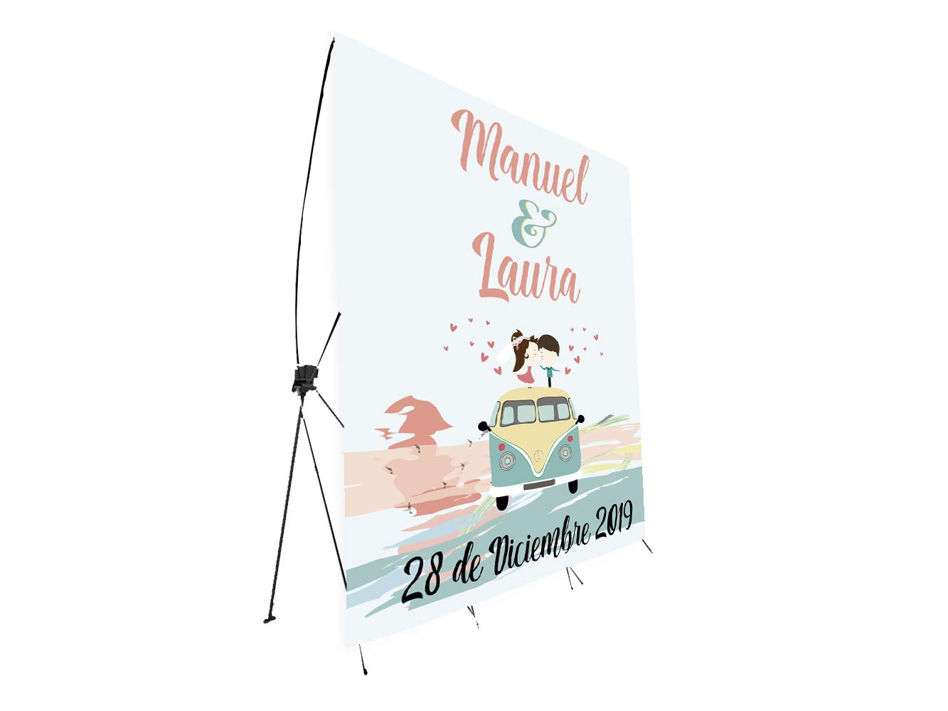 Oedim Photocall Flexible 100% Personalizado Boda con Soporte X 335x180 | Expositor publicitario Fabricado en Lona Impresa a Todo Color | Montados sobre Banners con Soporte X