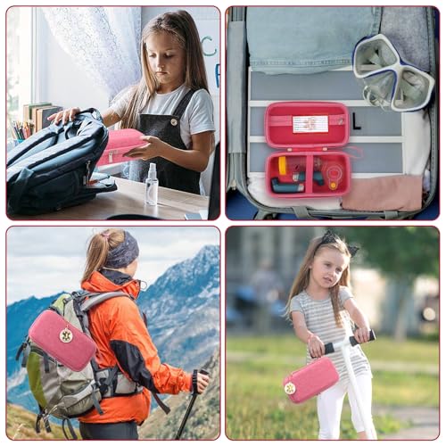Image of MGZNMTY Travel Carrying Case Compatible with Asthma Inhaler Spacer for Adults and Children, Masks, Inhaler Holder with Asthma Alert Tag and Medical Card, Carabiner (Only Case) (Pink)