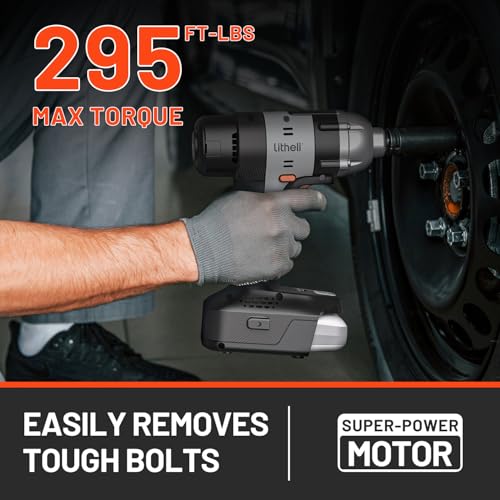 Image of LiTHELi 20V Cordless Impact Wrench Kit with 2.0Ah Battery, 1 /2 inch Hog Ring Impact Gun, Max 295ft-lbs & 3000IPM, 5 Torque Settings, 5 Sockets & Blow Molded Case, for Car Tire, Home Repair & DIY