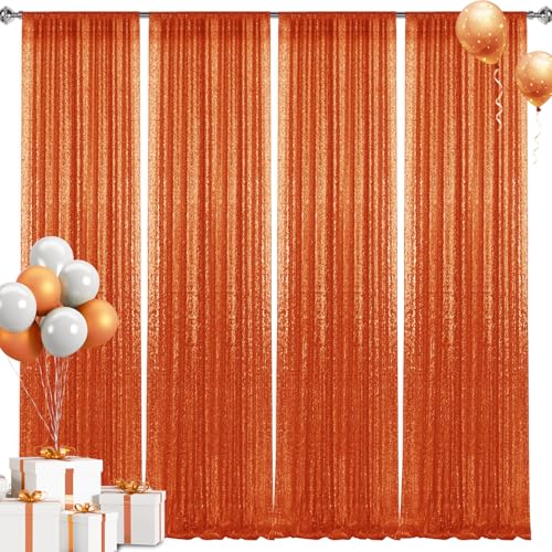 2×8FT-4PCS Orange Sequin Backdrop Curtains Panels, Photography Backdrop Glitter Curtains Fabric Background for Christmas Wedding Party Decor