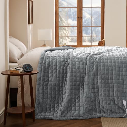 Image of Bedsure Luxury Quilted Heated Blanket Twin, Thick Electric Blanket, Gray