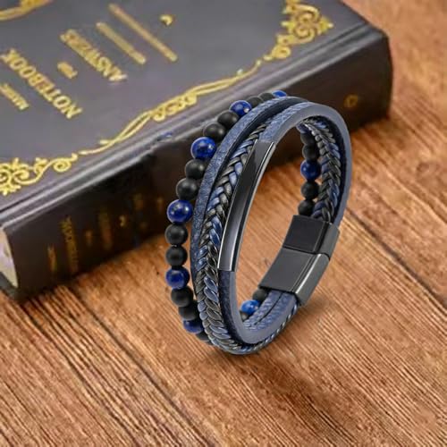 Image of Black Braided Leather Bracelet For Men