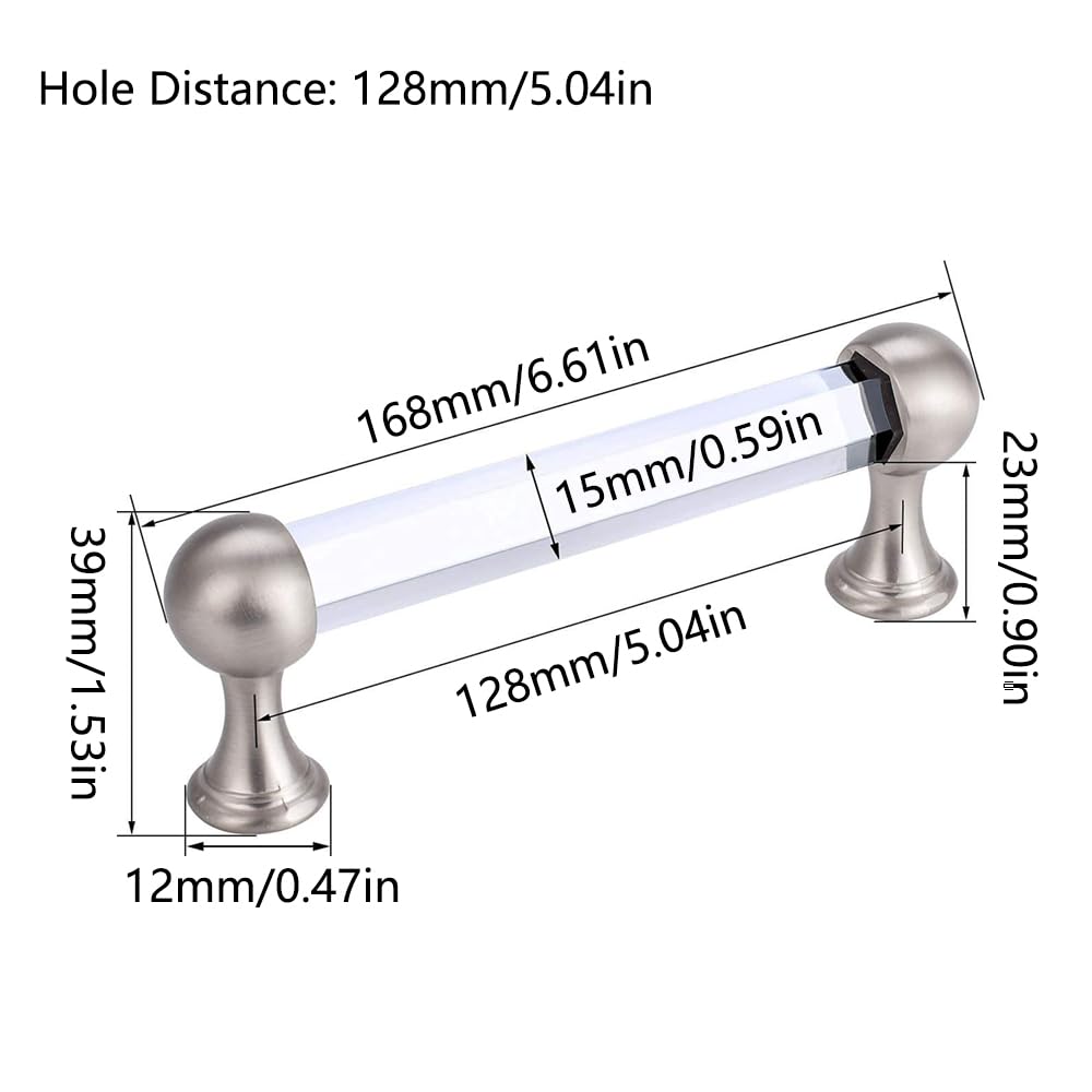 TopHomer Lot De 2 Poignées De Tiroir En Cristal Synthétique Et Métal Noir - Entraxe 128 Mm - Pour Meuble Cuisine