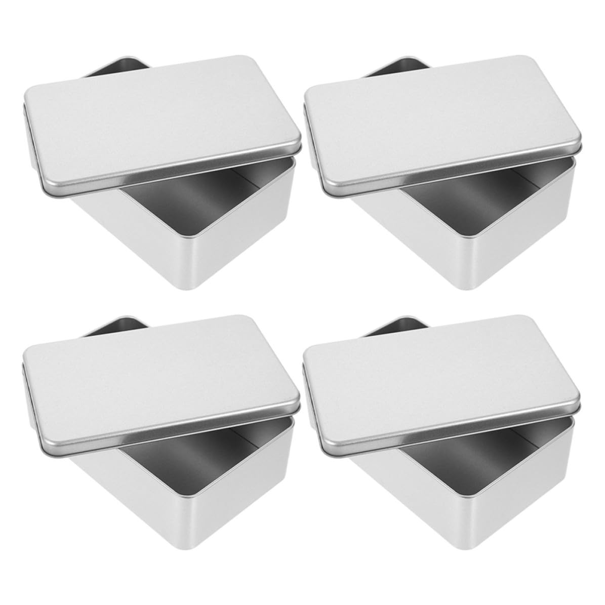 4 cajas de almacenamiento de hojalata plateadas de diseño minimalista con tapa