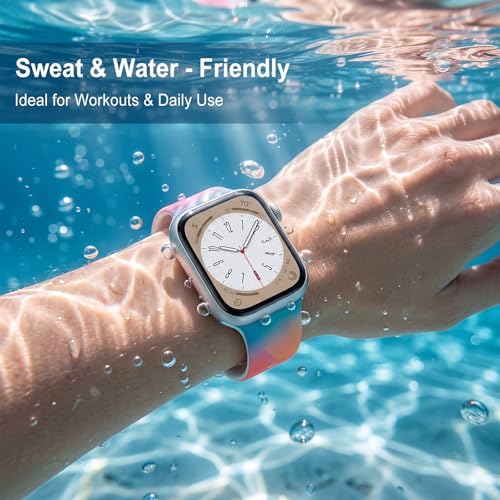 Image of Floral Band Compatible with Apple Watch Bands for Women 40mm 42mm 41mm 38mm 44mm 45mm 46mm 49mm, Cute Pattern Flower Soft Silicone Sport Strap for iWatch Series Ultra 11 10 SE 9 8 7 6 5 4 3 2