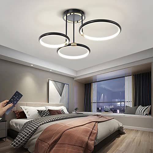 Lámpara de salón LED con diseño de anillos y mando a distancia para ambientes modernos