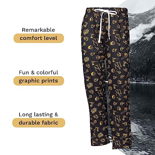 Wide Leg Men's Lounge Pants, Comfy Men's PJ Pants, Lightweight Jersey Fabric Pajama Pants with Fun Graphic Prints, Elastic Waistband, and Side Pockets (Tool Print, Black, 2X-Large)3
