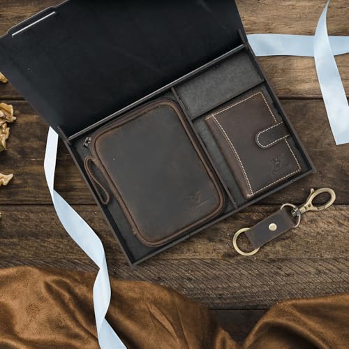 Image of Goatter Men Leather Gift Hamper , Leather Wallet & Organizer and Key Chain, (Set of 3 Gift Set), Brown