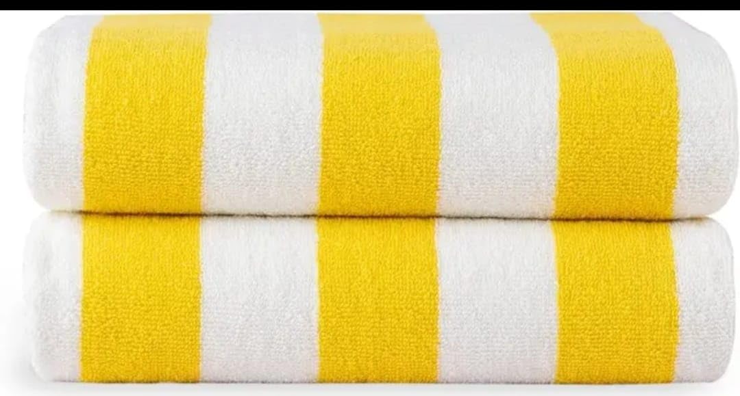 Limaluxx Oversized Beach Towels (2-Pack,70x152 cm) - Extra Large 100% Organic Cotton, Summer Pool Cabana Stripe, Highly Absorbent & Soft Towel (White with Yellow Stripes)