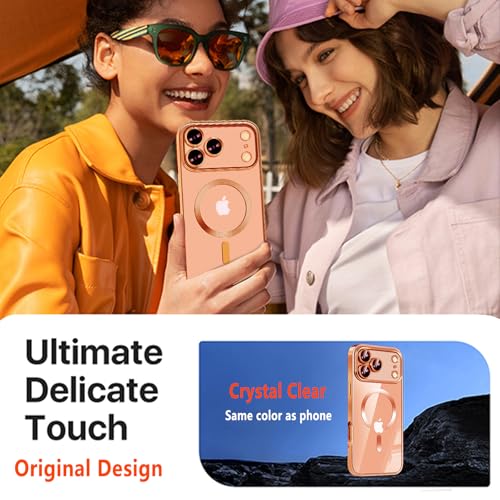 Image of Magnetic for iPhone 17 Pro Max Case with Privacy Screen Protector & Full Camera Cover,[Non-Yellowing] Shockproof Clear Phone Case Compatible with MagSafe Women Girls for iPhone 17 ProMax,Cosmic Orange
