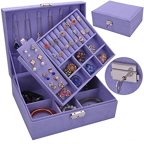 Boîte à bijoux haut de gamme grand format en cuir avec écrin verrouillable pour bagues