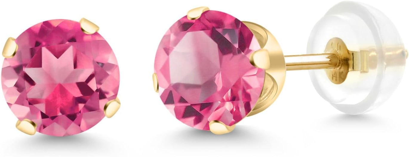 Gem Stone King 14K Gold Gemstone Birthstone Solitaire Stud Earrings | Round 6MM | Gold Earrings for Women
