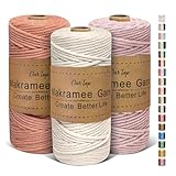 OurTop Premium Makramee Garn 3er Set, 3mm x 100m Macrame Cord Makramee Schnur Makramee Kordel, Garn für DIY Handwerk, Weben Dekoration, Hängepflanze Pflanze Aufhänger(Natur, Dunkelrosa, Blush)