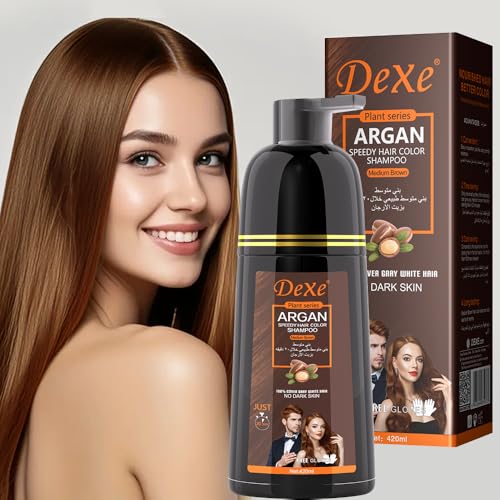 Champú instantáneo Black Hair 420 ml – Champú semipermanente de color negro para cabello natural, dura 30 días, fórmula de acción rápida para hombres y mujeres (marrón medio)