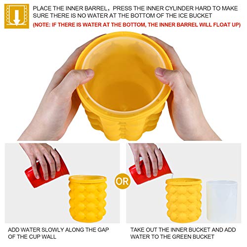 ALLADINBOX Ice Cube Mold Ice Trays, Large Silicone Ice Bucket, (2 in 1) Ice Cube Maker, Round,Portable (Yellow)